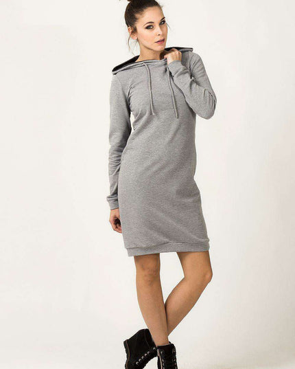 Sporty Chic Knit Hooded Day Dress with Stylish Welt Details - Tessita Collection