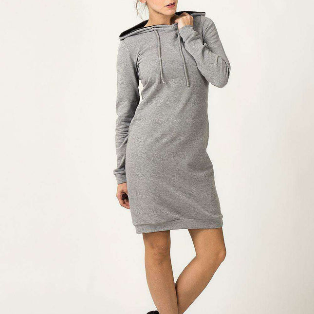 Sporty Chic Knit Hooded Day Dress with Stylish Welt Details - Tessita Collection