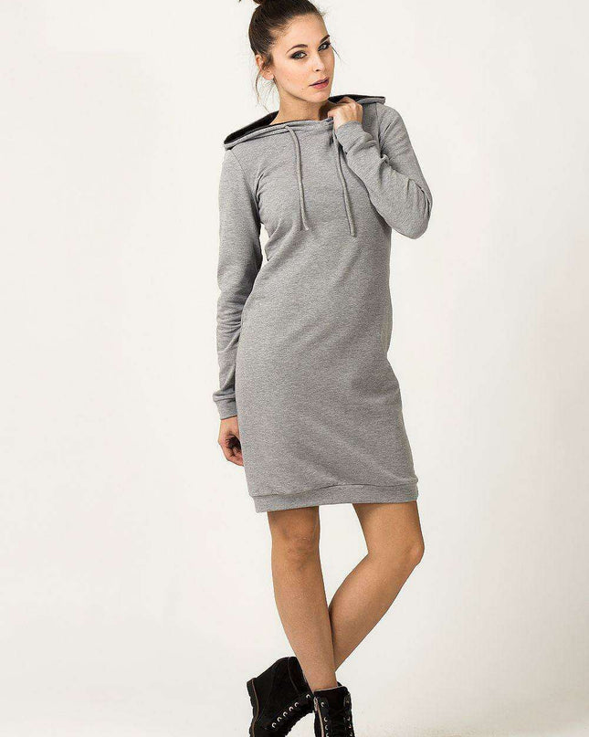 Sporty Chic Knit Hooded Day Dress with Stylish Welt Details - Tessita Collection