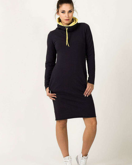 Trendy Colorblock Hoodie Dress with Cozy Collar and Convenient Pockets