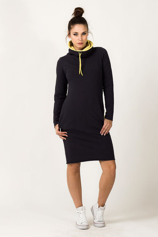 Colorful Stand-Up Collar Sweatshirt Dress with Cozy Colorblock Detail
