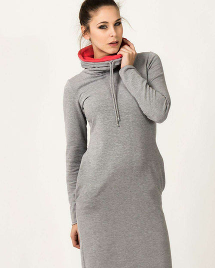 Vibrant Modern Sweatshirt Dress with Stylish Stand-Up Collar