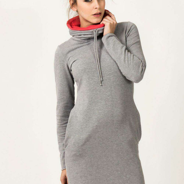 Vibrant Modern Sweatshirt Dress with Stylish Stand-Up Collar