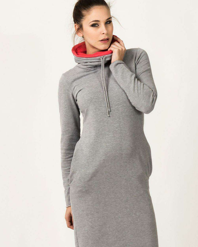 Vibrant Modern Sweatshirt Dress with Stylish Stand-Up Collar