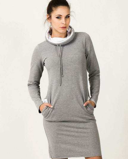 Trendy Color Block Sweatshirt Dress with Versatile Stand-Up Collar