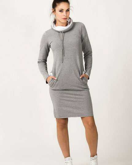 Trendy Color Block Sweatshirt Dress with Versatile Stand-Up Collar