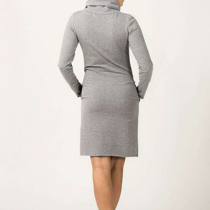 Trendy Color Block Sweatshirt Dress with Versatile Stand-Up Collar