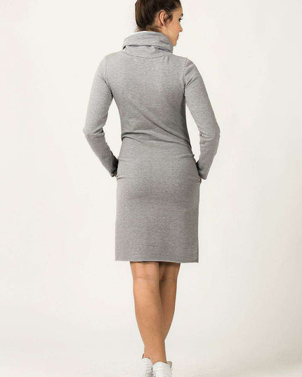 Trendy Color Block Sweatshirt Dress with Versatile Stand-Up Collar