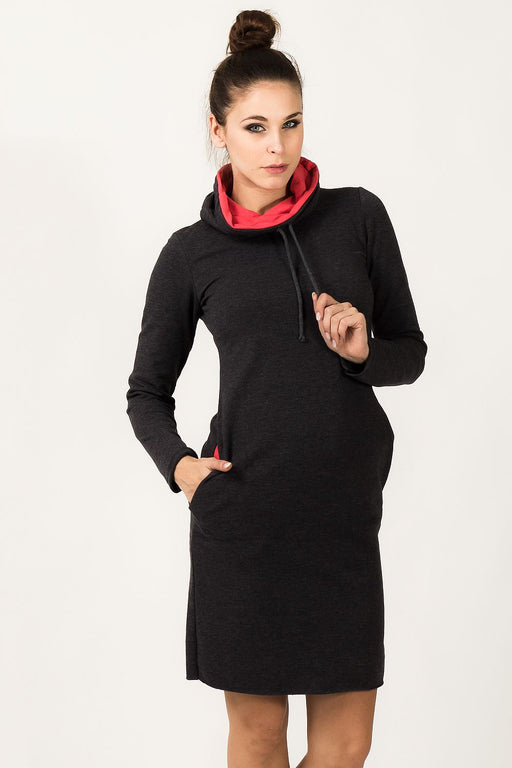 Colorful Sweatshirt Daydress with Stand-Up Chimney Collar - Tessita 36089: Fashionable and Cozy Color-Block Sweaterdress by Tessita