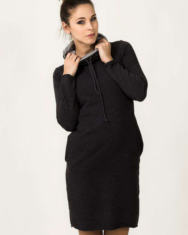 Chic Colorblock Sweater Dress with Trendy Chimney Collar