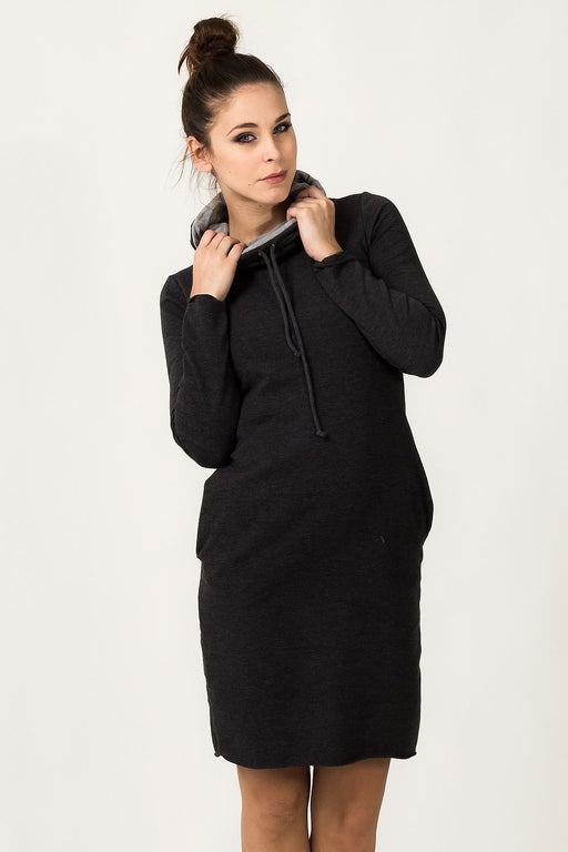 Colorblock Sweater Dress with Stand-Up Collar and Vibrant Sweatshirt Fabric