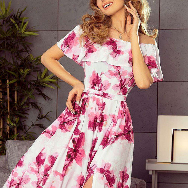 Elegant Green Leaf Maxi Dress with Luxe Gold Accents - Numoco