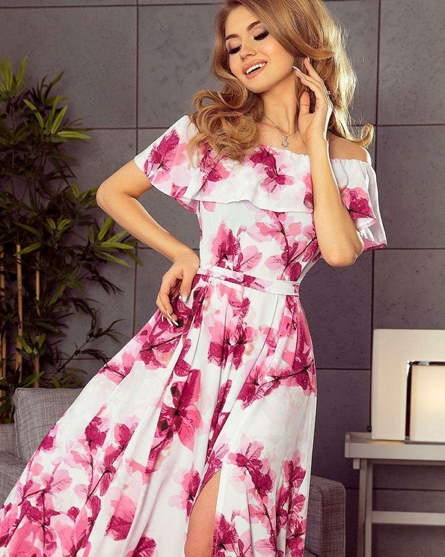 Elegant Green Leaf Maxi Dress with Luxe Gold Accents - Numoco