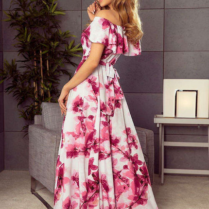 Elegant Green Leaf Maxi Dress with Luxe Gold Accents - Numoco