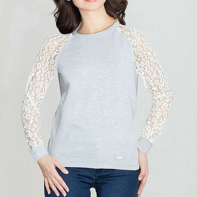 Leopard Print Blouse with Lace Sleeves