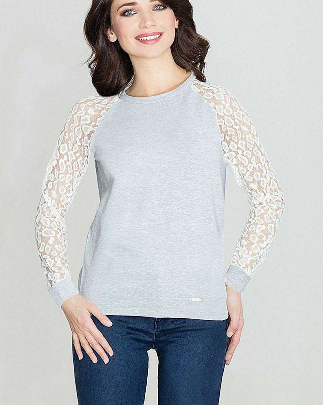 Leopard Print Blouse with Lace Sleeves