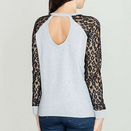 Leopard Print Blouse with Lace Sleeves