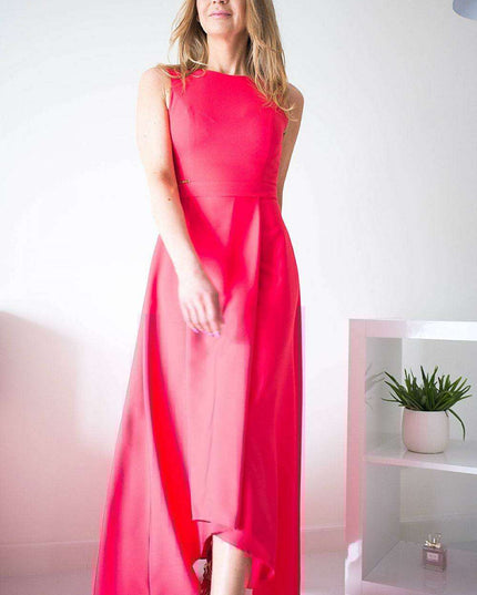 Elegant High-Low Hem Zipper-Back Evening Gown