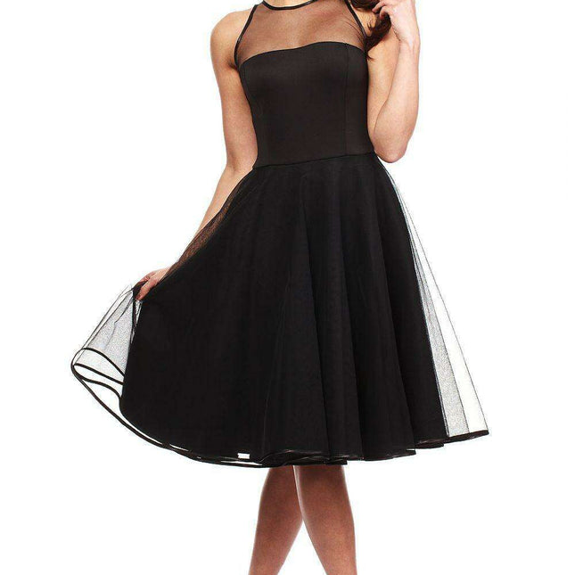 Elegant Velvet-Accented Tulle Neckline Evening Gown in Size L