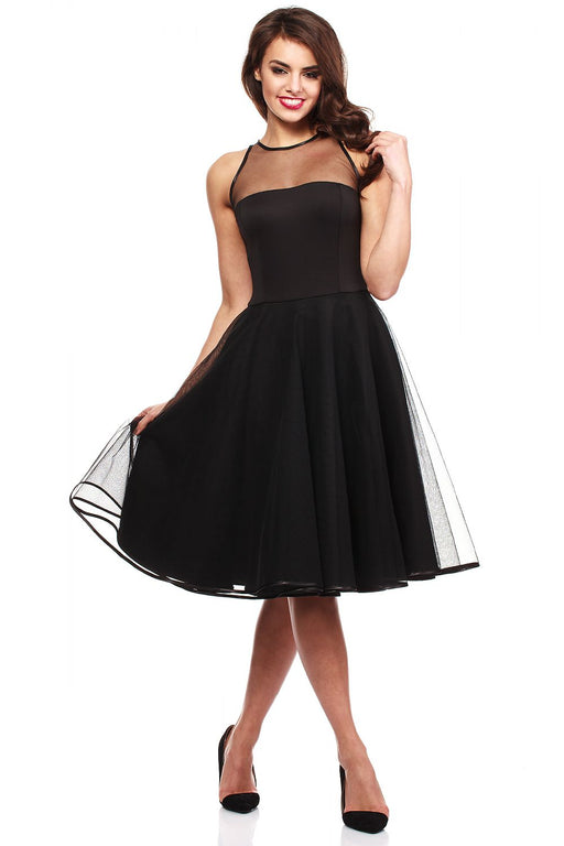 Elegant Tulle Neckline Evening Dress with Velvet Ribbon - Size L