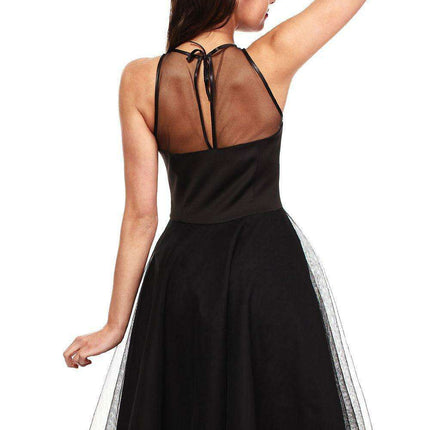 Elegant Velvet-Accented Tulle Neckline Evening Gown in Size L