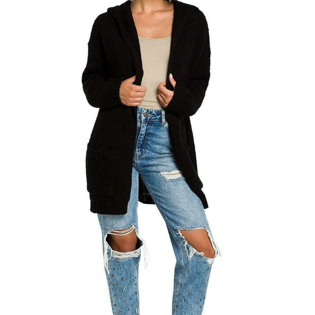 Chic Hooded Knit Cardigan with Convenient Pockets
