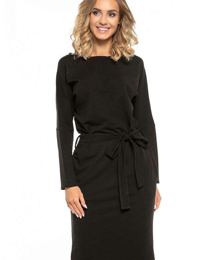 Elevated Kimono-Style Cotton Knit Dress with Adjustable Waist Belt