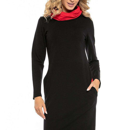 Black Cotton Knit Day Dress with Chic Contrasting Details