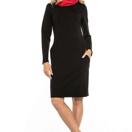 Black Cotton Knit Day Dress with Chic Contrasting Details