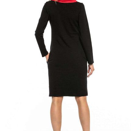 Black Cotton Knit Day Dress with Chic Contrasting Details