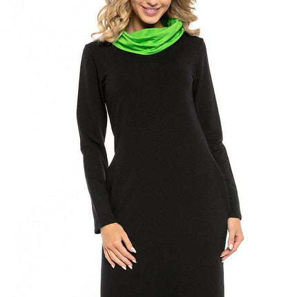 Black Cotton Knit Day Dress with Chic Contrasting Details
