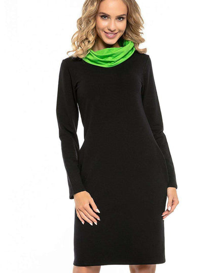Black Cotton Knit Day Dress with Chic Contrasting Details