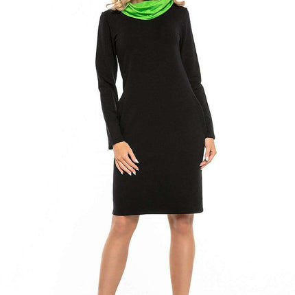 Black Cotton Knit Day Dress with Chic Contrasting Details