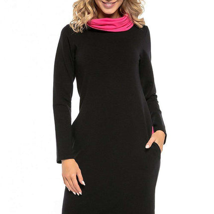 Black Cotton Knit Day Dress with Chic Contrasting Details
