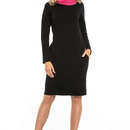 Black Cotton Knit Day Dress with Chic Contrasting Details