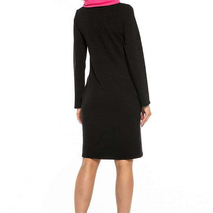 Black Cotton Knit Day Dress with Chic Contrasting Details