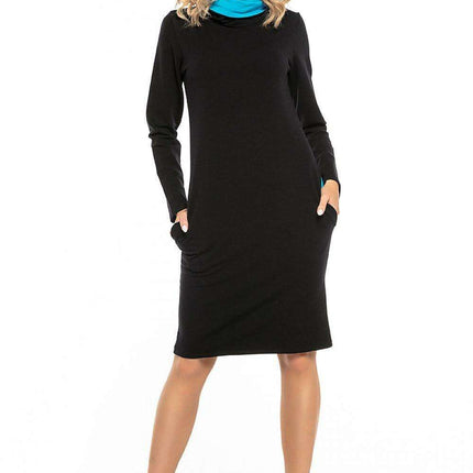 Black Cotton Knit Day Dress with Chic Contrasting Details