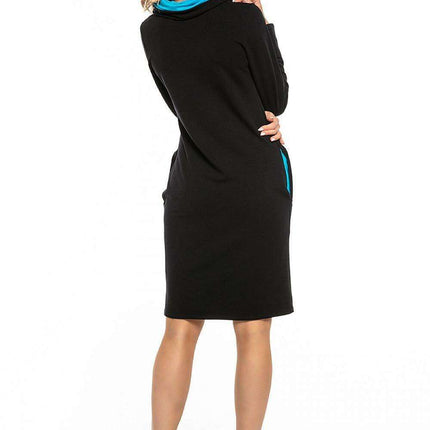 Black Cotton Knit Day Dress with Chic Contrasting Details