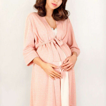 Cozy Pink Maternity Robe with 3/4 Sleeves