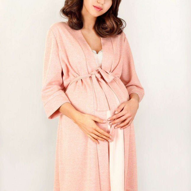 Cozy Pink Maternity Robe with 3/4 Sleeves