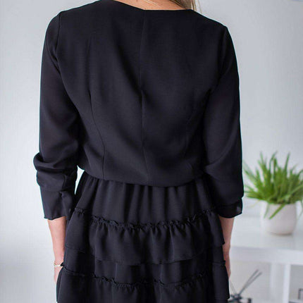 Chic Jersa Tie-Neck Cocktail Dress with Flowy Sleeves