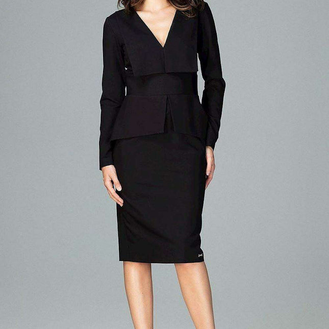 Elegant Geometric Midi Dress with Long Sleeves