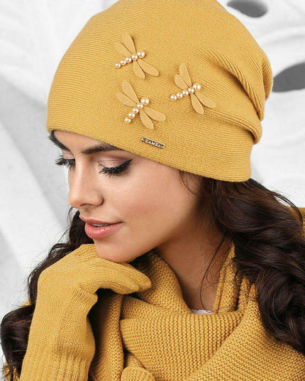 Chic Dragonfly-Decorated Wool Blend Winter Beanie