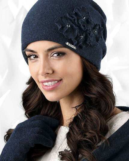 Elegant Floral Wool Beanie with Sparkling Zircon Details