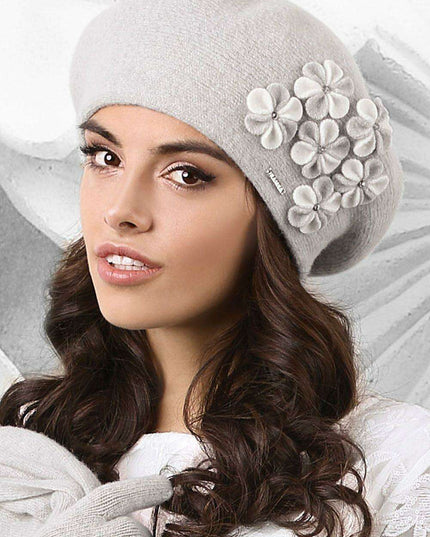 Chic Floral-Decorated Wool Beret