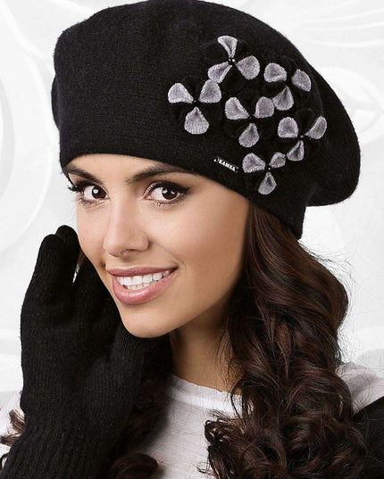 Chic Floral-Decorated Wool Beret
