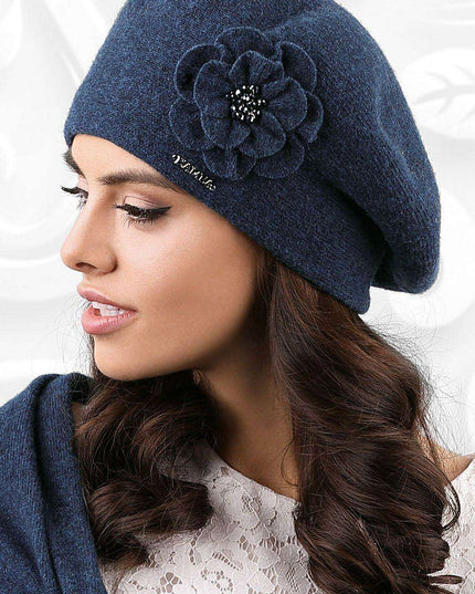 Chic Floral Embellished Wool Beret for Timeless Elegance
