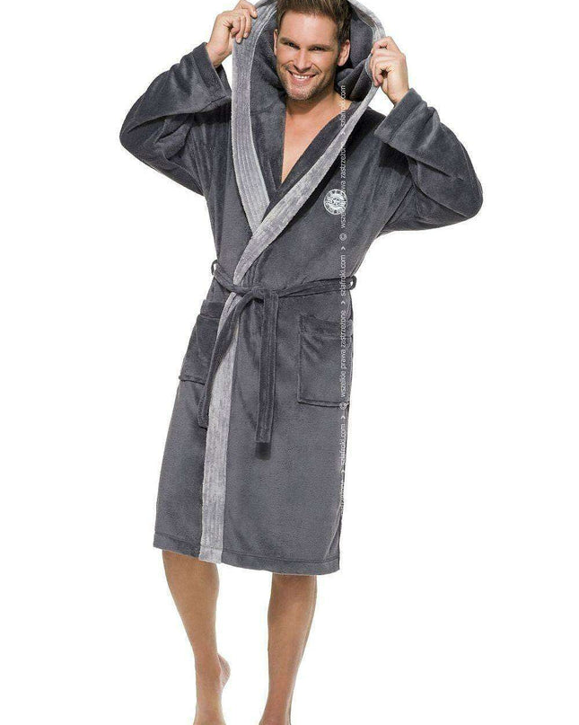 Chic Contrast Trimmed Hooded Bathrobe for Luxurious Comfort