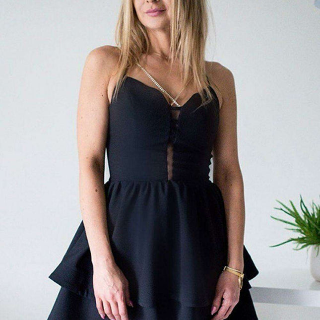 Twilight Elegance Strapless Frill Gown with Chain Details - Captivating Evening Dress Jersa