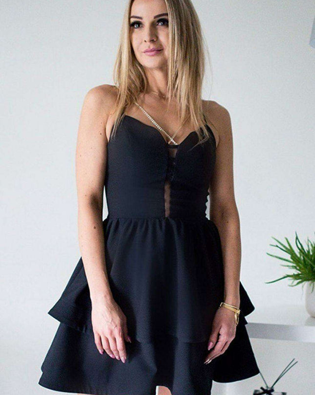 Twilight Elegance Strapless Frill Gown with Chain Details - Captivating Evening Dress Jersa